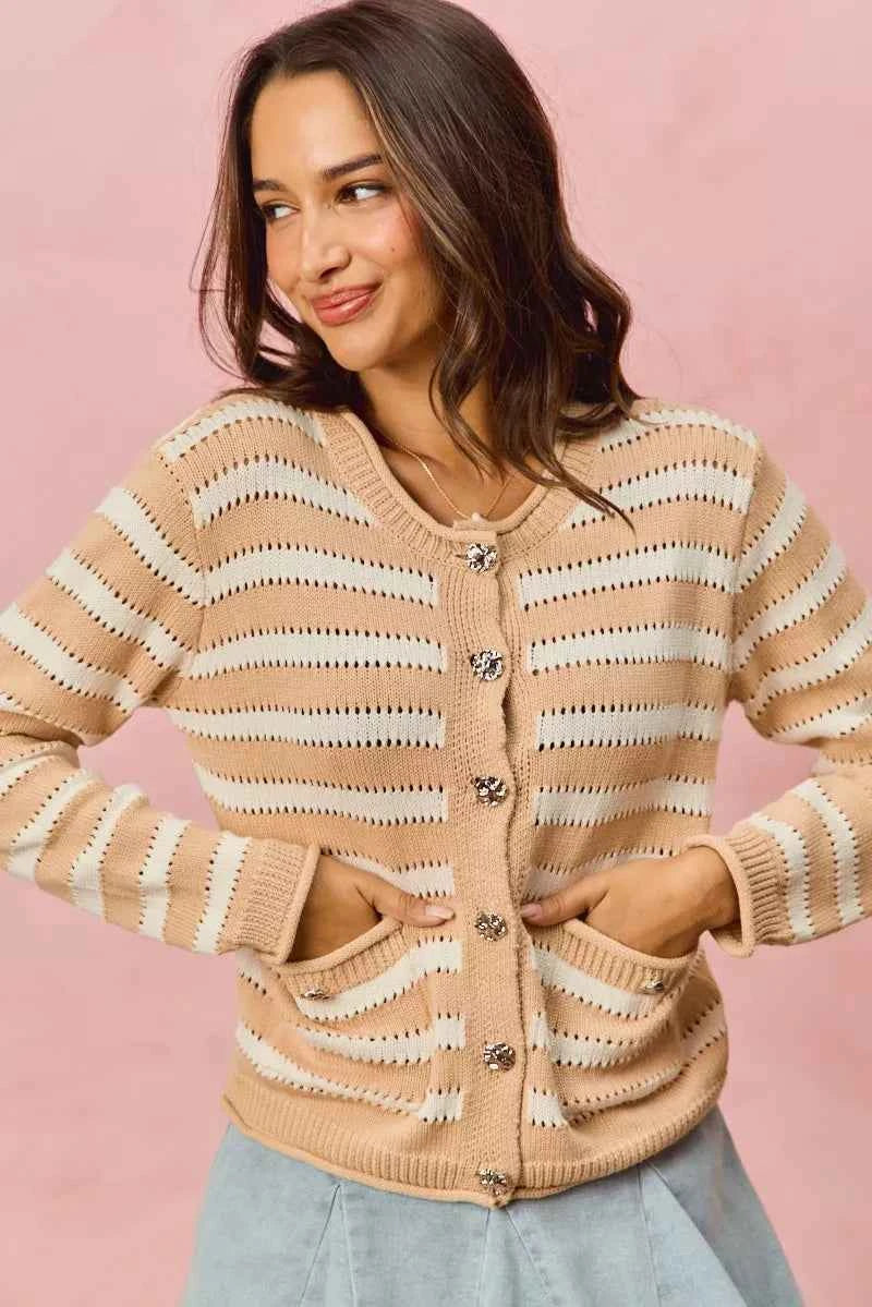 SO ME Stripe Long Sleeves Button Sweater Cardigan 4d6721c456704d3b8b354afb8743684b-Max-Origin