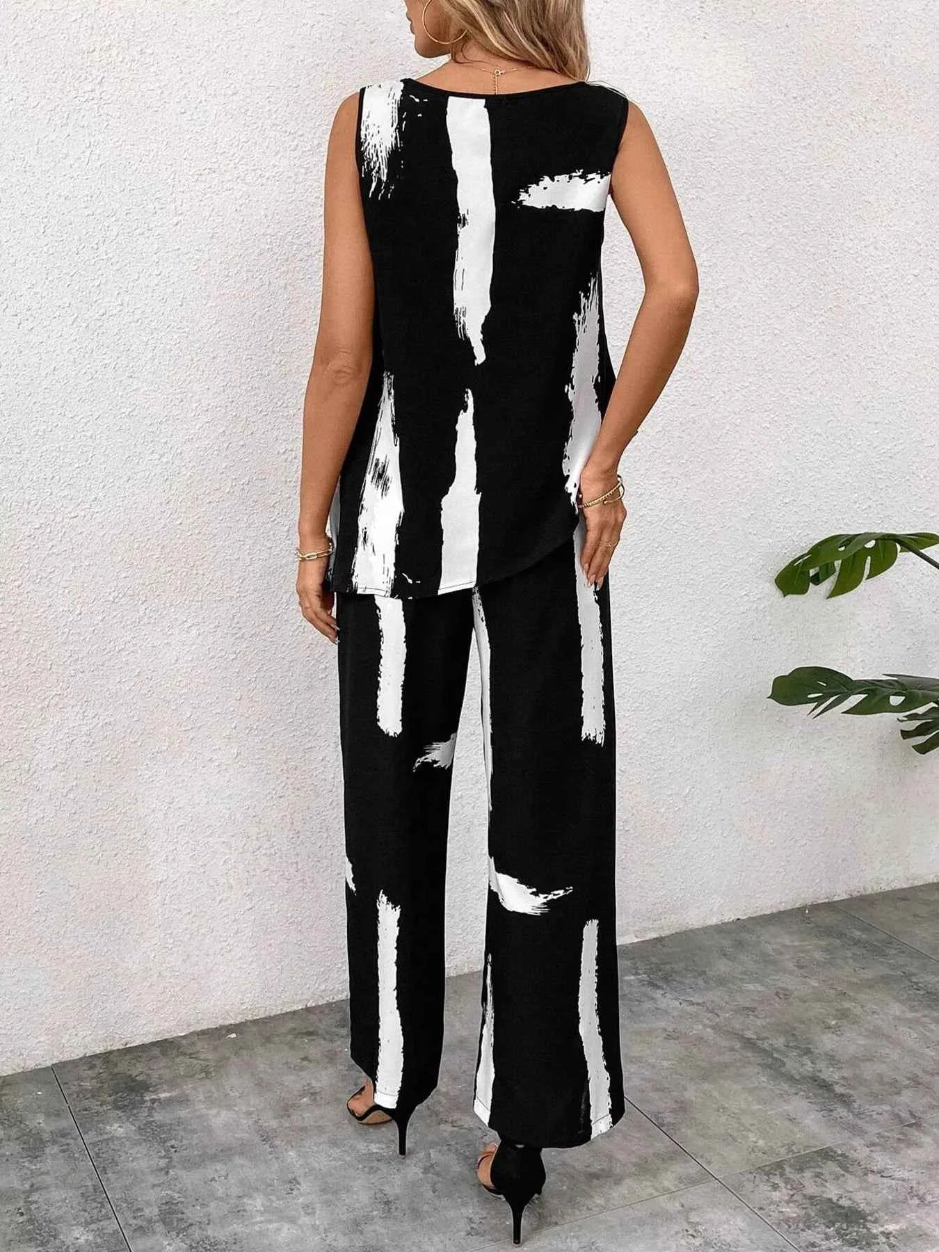 Abstract Print Sleeveless Top & Wide Leg Pants Set 4d705133f3c0446fb8bcda226253bb32-Max-Origin