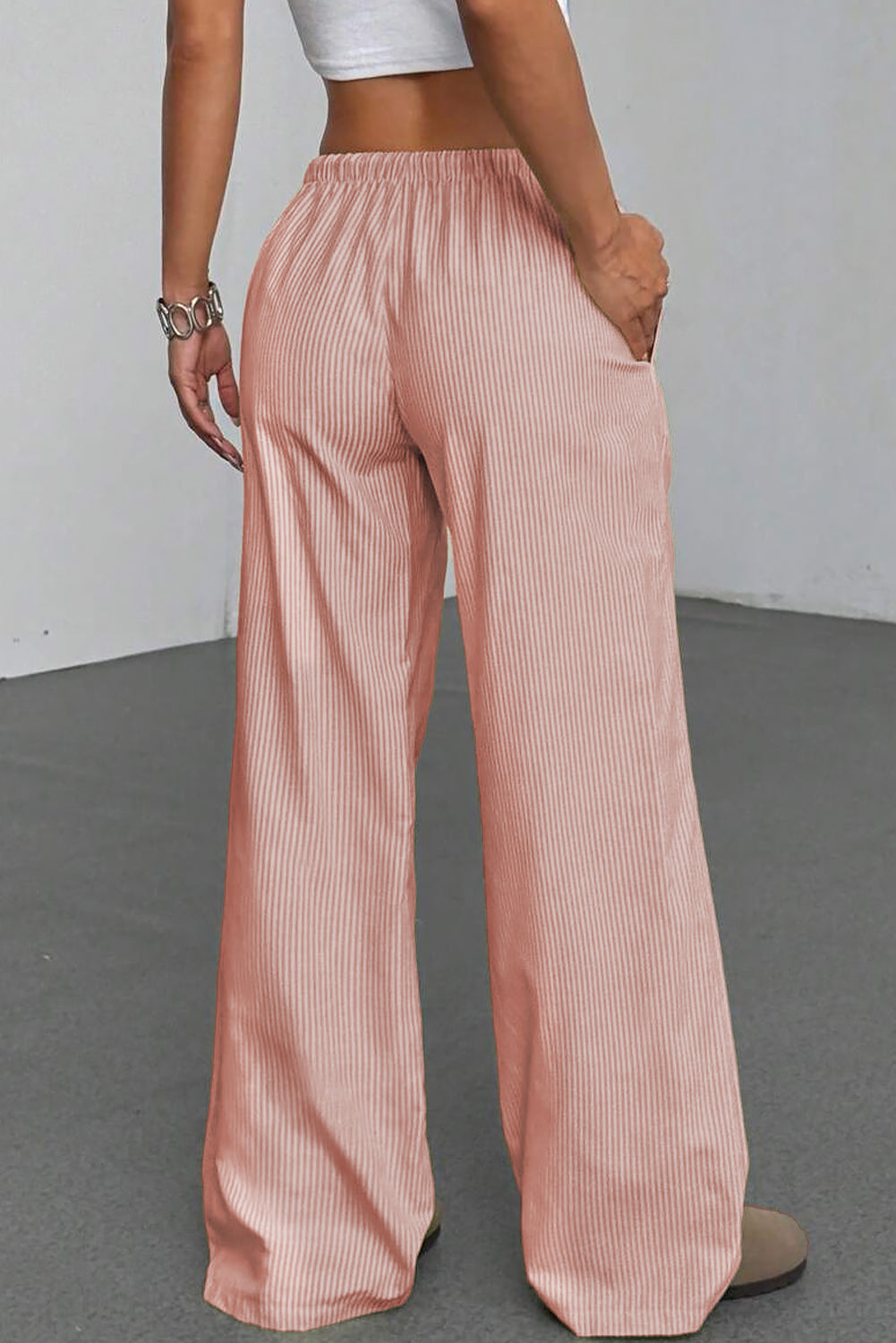 Pink Stripe Drawstring Plus Size Loose Pants 4d7a4ec9de051f54
