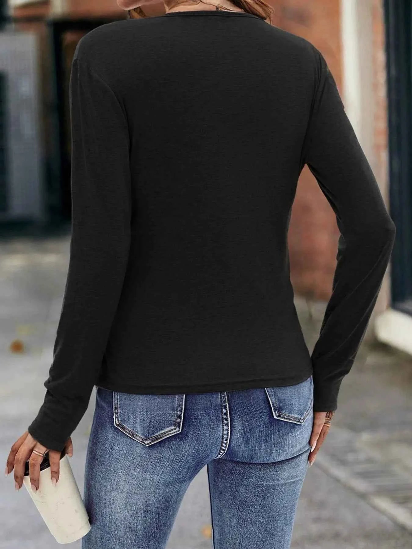 Ruched Surplice Long Sleeve T-Shirt 4d87e00b4e5a4d89a72de34f5cf28469-Max-Origin