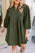 Moss Green Split Neck Scallop Detail Pleated Corduroy Mini Dress Moss Green 100%Polyester 4d8c8e210086b134