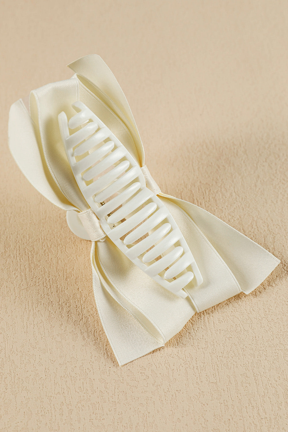 Light French Beige Solid Color Ribbon Bow Decor Hair Clip 4d8f7fdd3d23647f