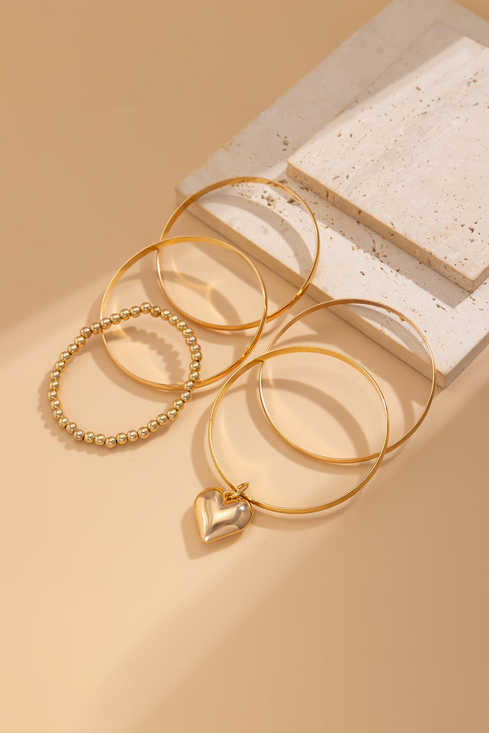 Gold 5pcs Minimalist Heart Charm Beaded Bracelet Set 4d9271f02b280c26