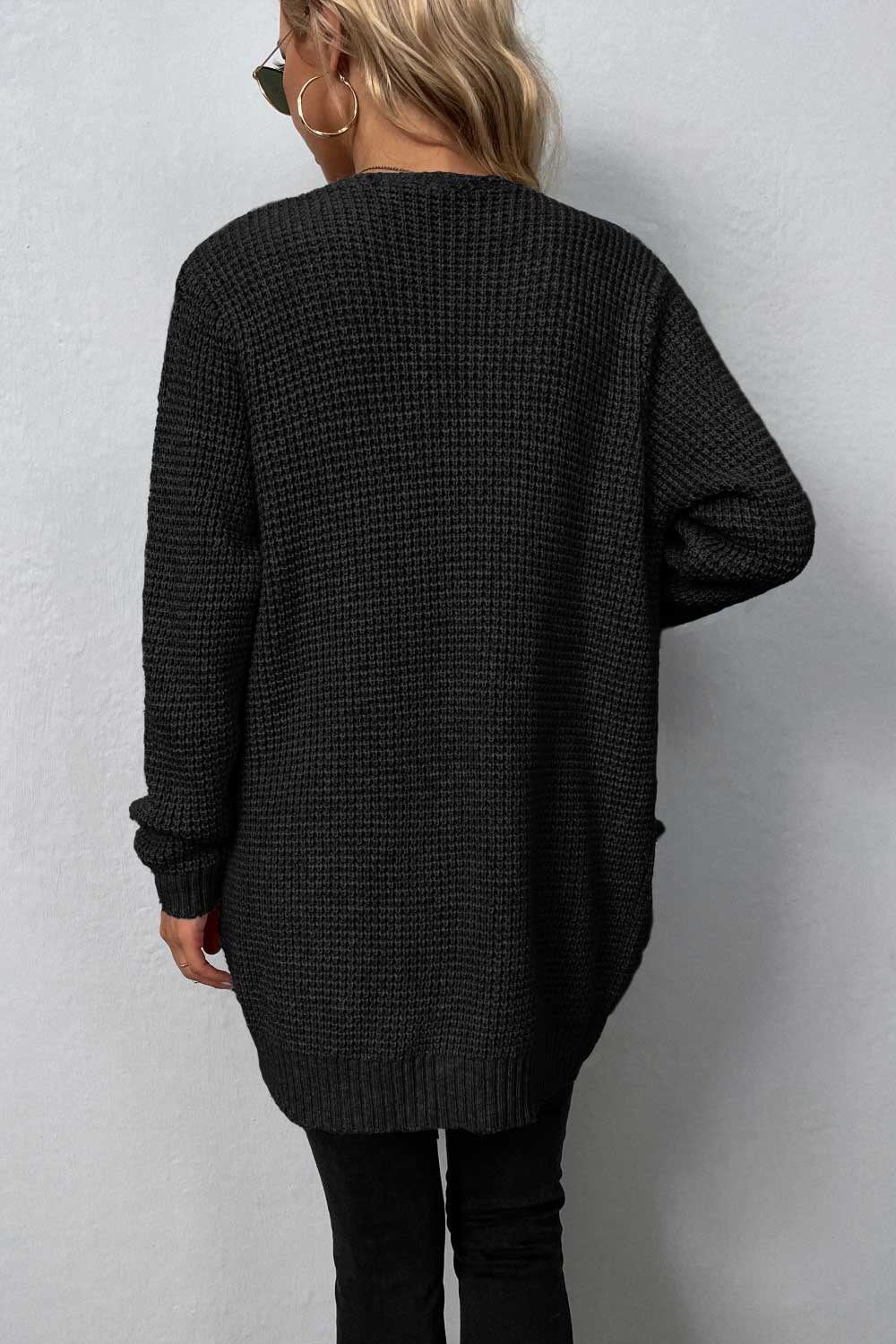 Rib-Knit Open Front Pocketed Cardigan 4d9af6961628423382bc08690fe96254-Max