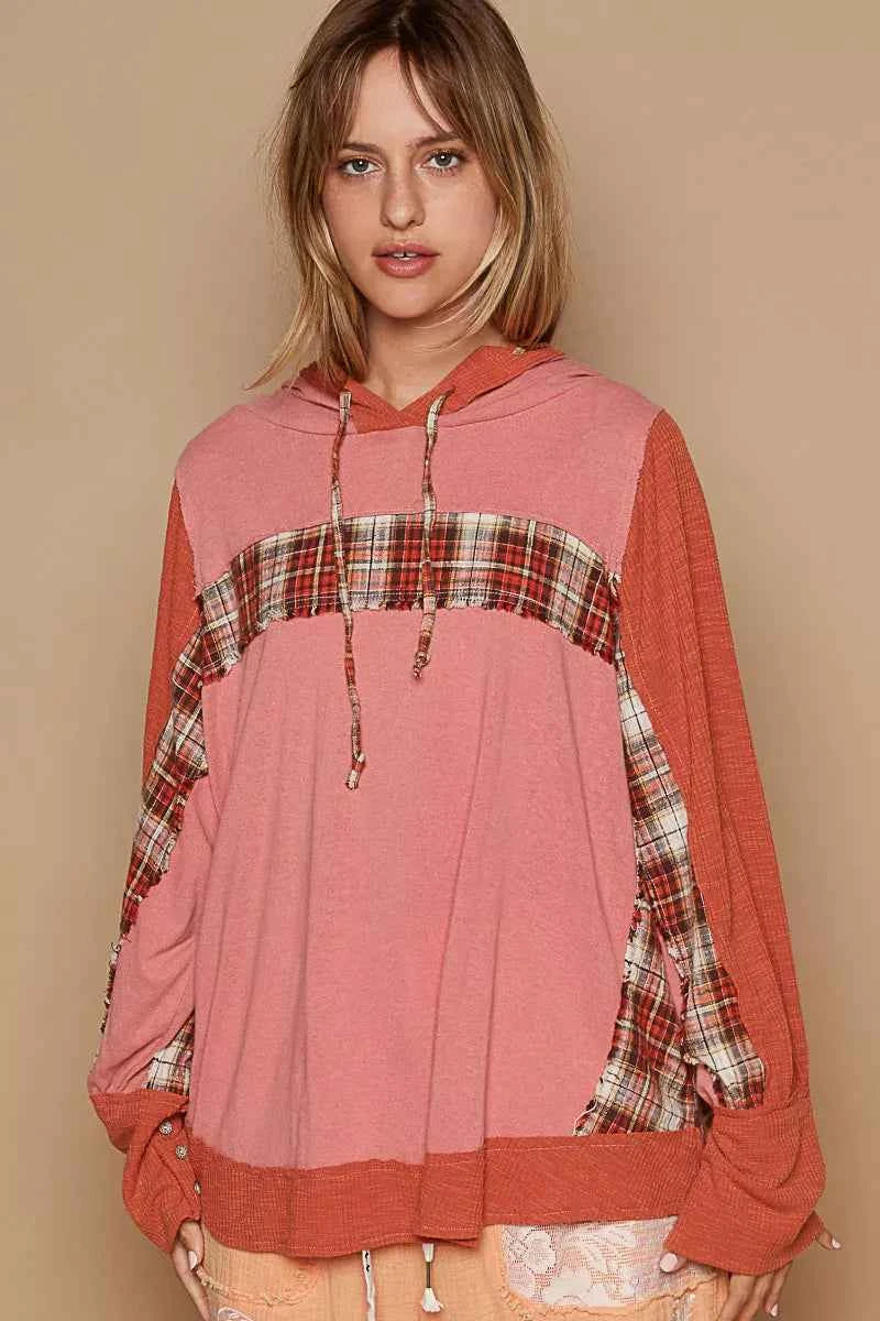 POL Oversized Drawstring Long Sleeve Hoodie with Plaid Detail BLUSH BRICK 4da41652-12b8-4e9c-a071-41dab91c854e-Max-Origin