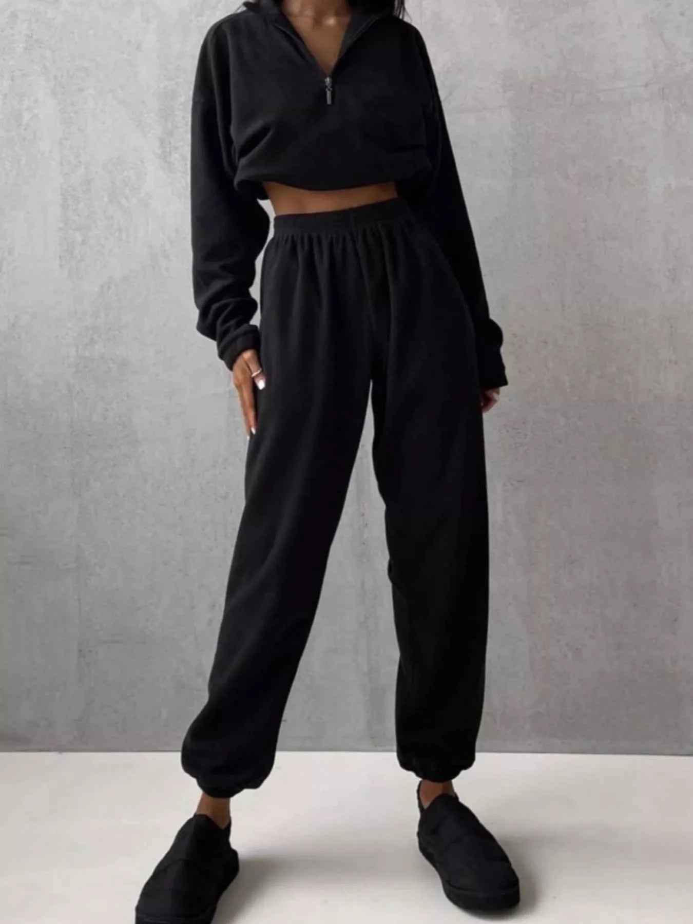 Half Zip Sweatshirt and Pants Set Black 4da45c4c-a3fe-4e85-a294-d30914a247f1-Max-Origin