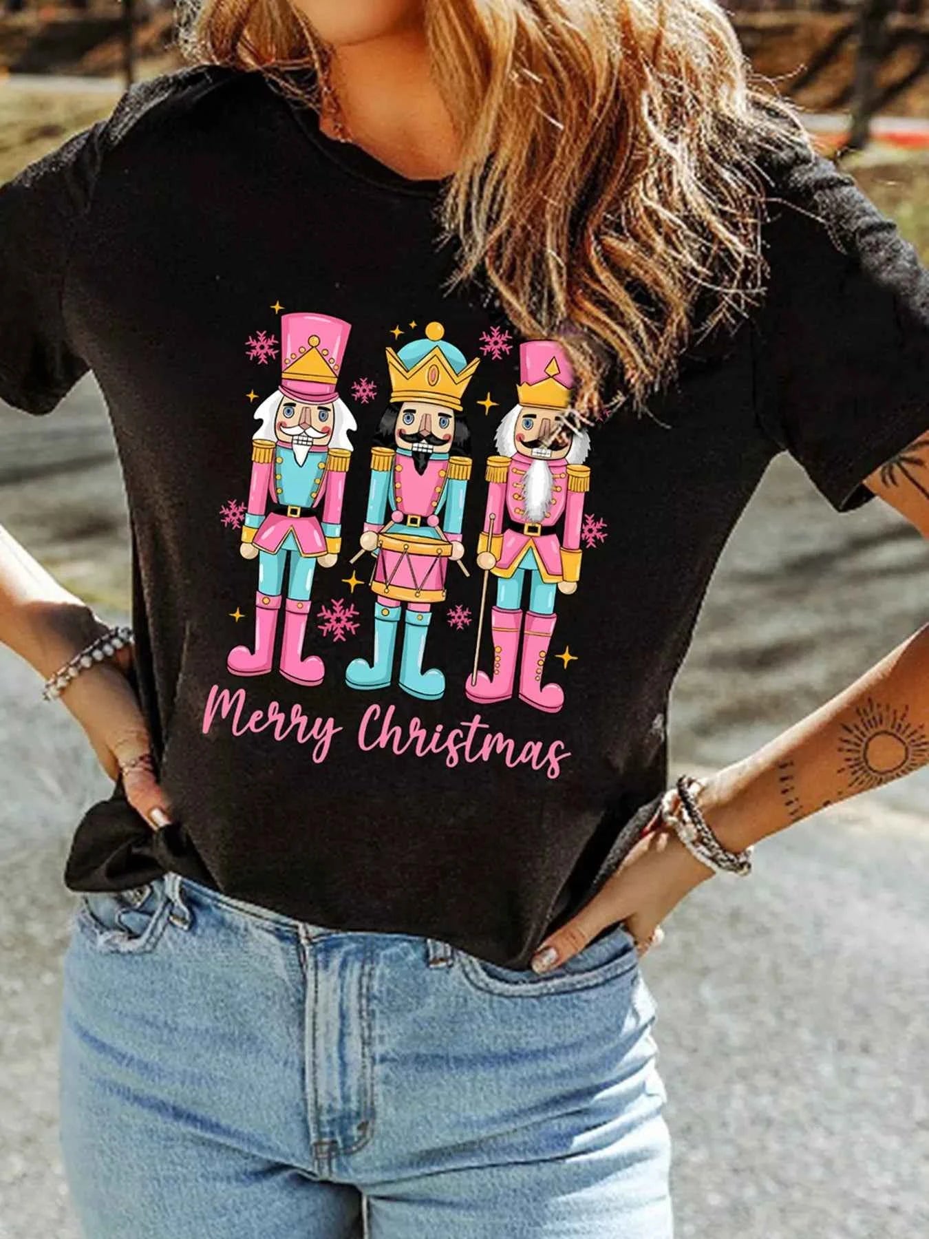 Merry Christmas Nutcracker Doll Printed T Shirt Black 4da5da1297e44a96a4d1eeffd3354028-Max-Origin