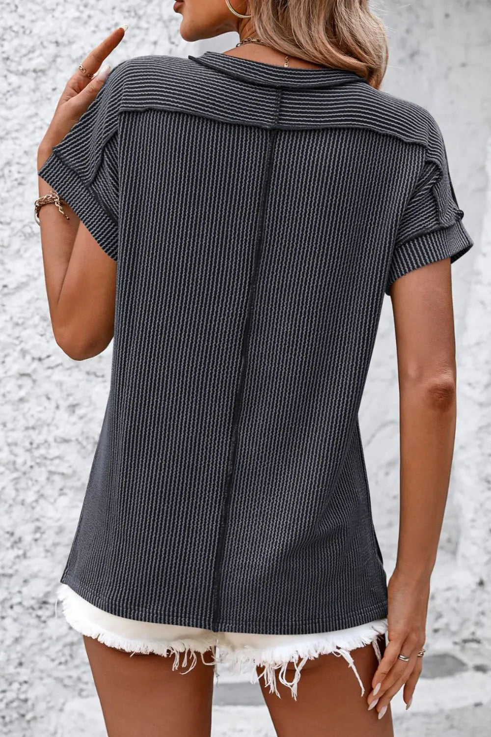 Mandy Striped Round Neck Short Sleeve T-Shirt 4dc280cf-faa6-4e73-bd61-63c78cb607d3-Max