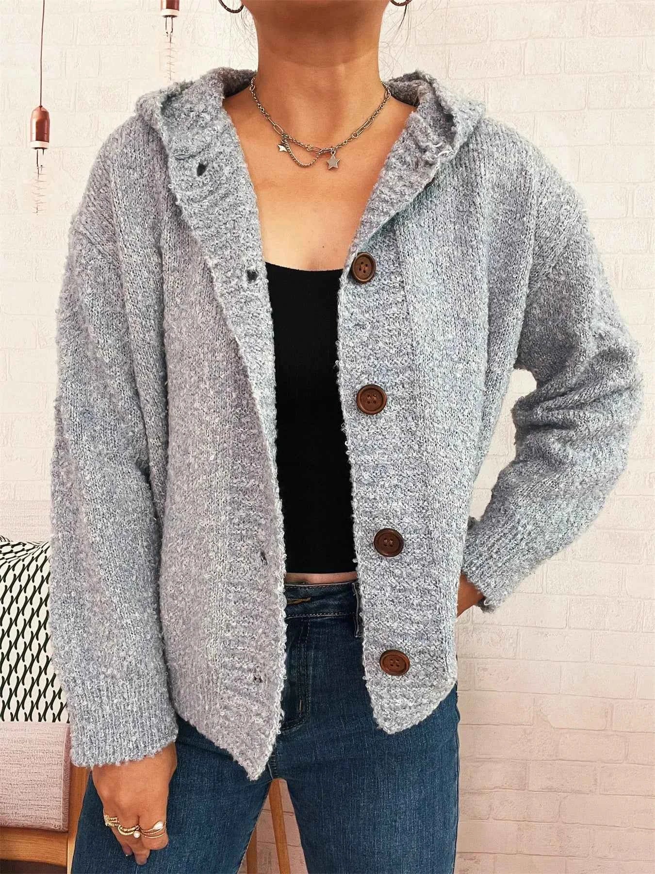 Cozy Button-Up Hooded Cardigan