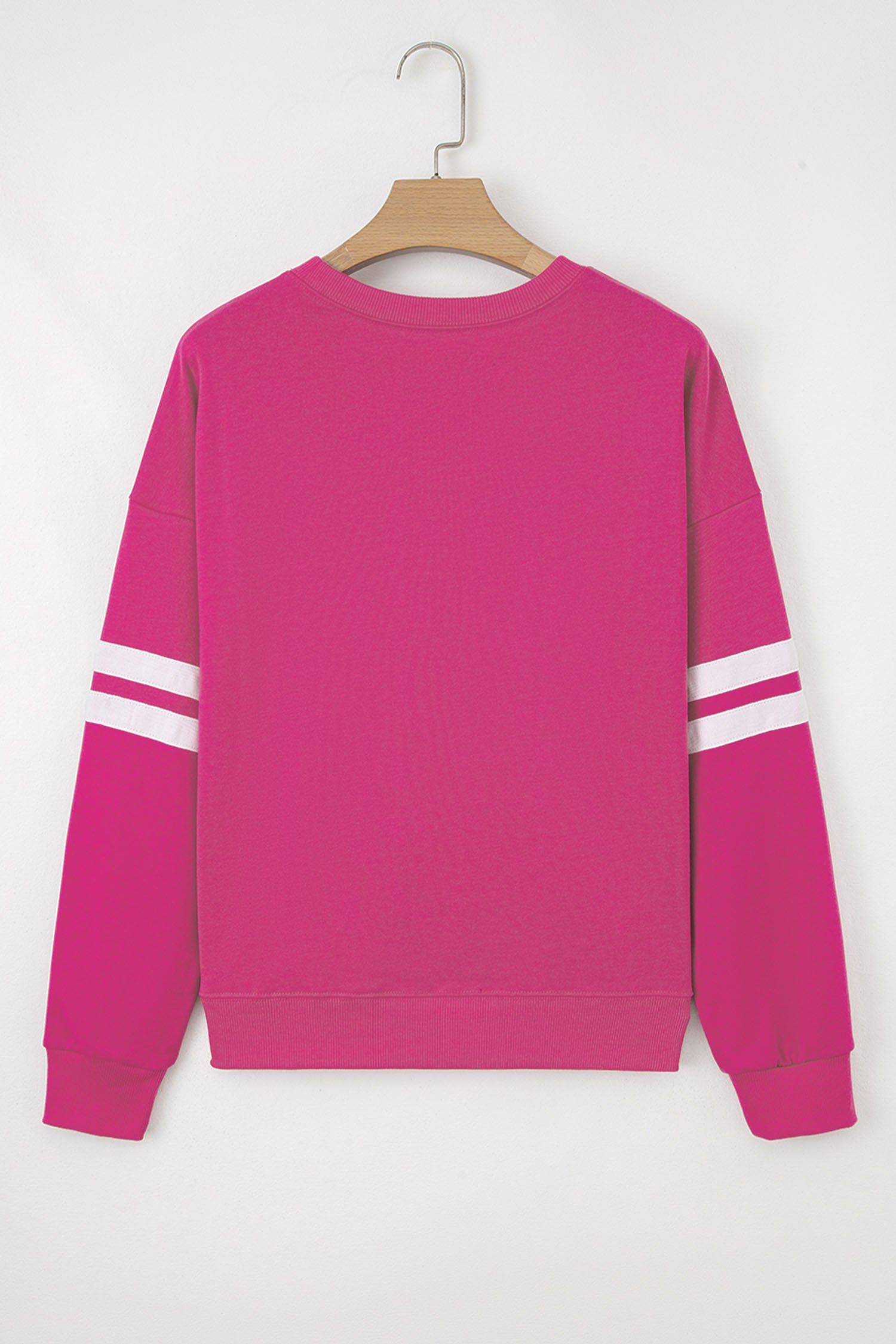 Rose Red Hello Valentine Varsity Striped Sleeve Baggy Sweatshirt 4dc2c0cbbba70835