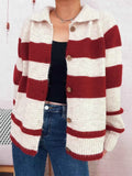 Striped Button-Up Cozy Cardigan Red One Size 4dc64ec4352245079cd60ba39f6683ff-Max-Origin