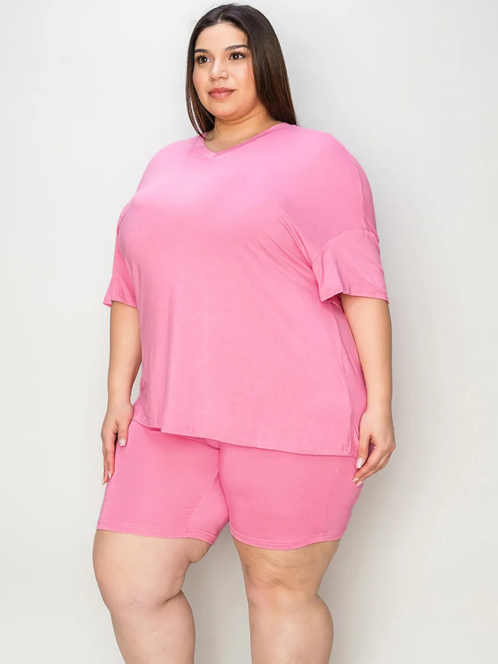 Basic Bae Full Size V-Neck Drop Shoulder T-Shirt and Shorts Set 4dc6dae2-efd2-417c-8326-4a0bb6f5dcac-Max