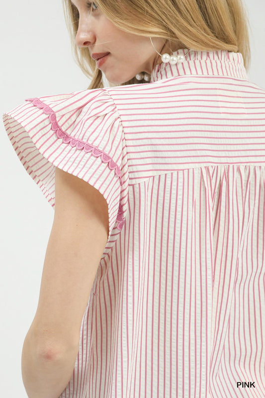 Striped Flutter Sleeve Top 4dca3cf2-1acb-421f-81b8-22e7feedcc76-Max