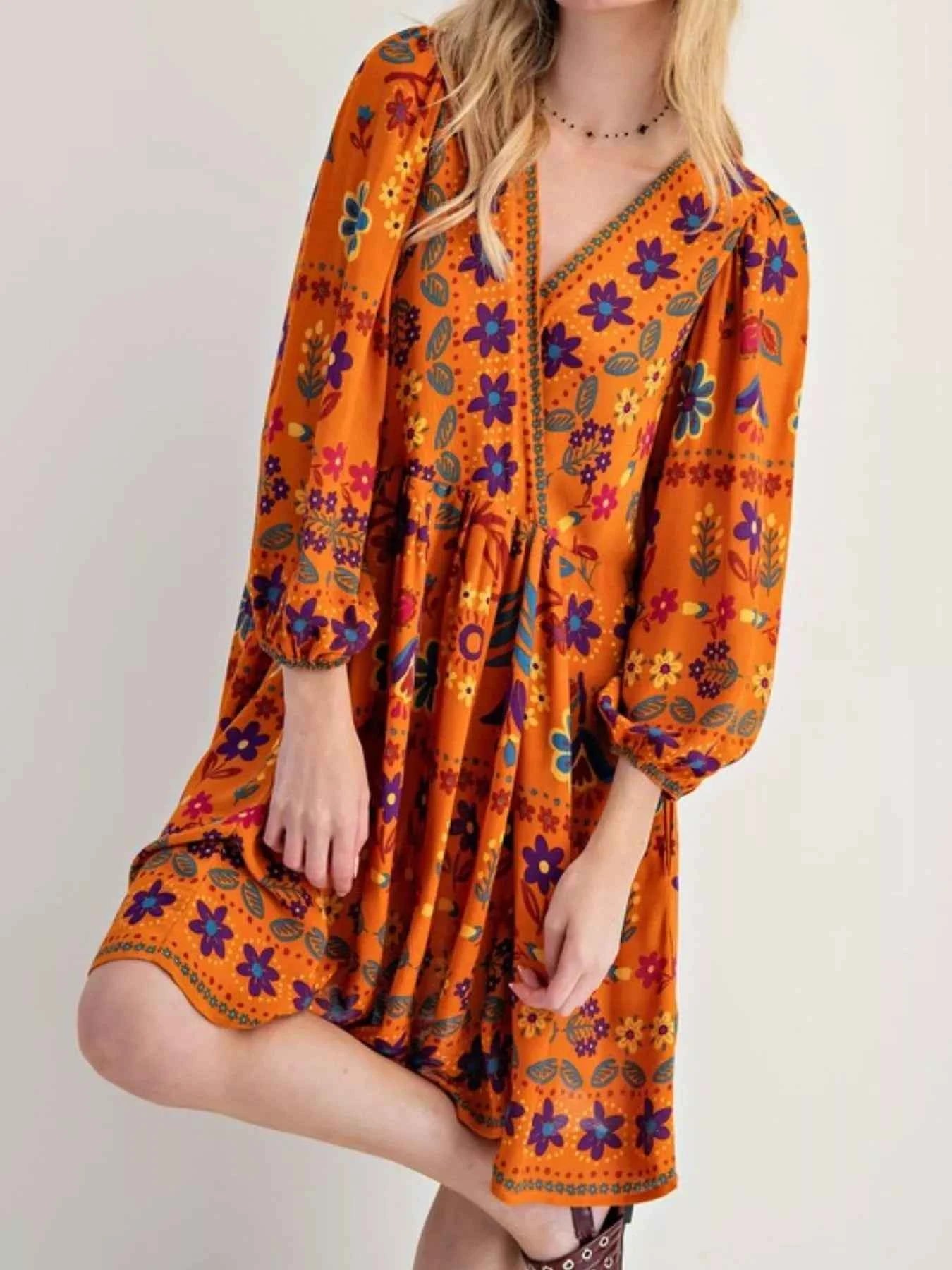 Bohemian Floral Print Long Sleeve Mini Dress 4dcb0cc0-1a99-4c4f-9aec-8197e2ef60d8-Max-Origin