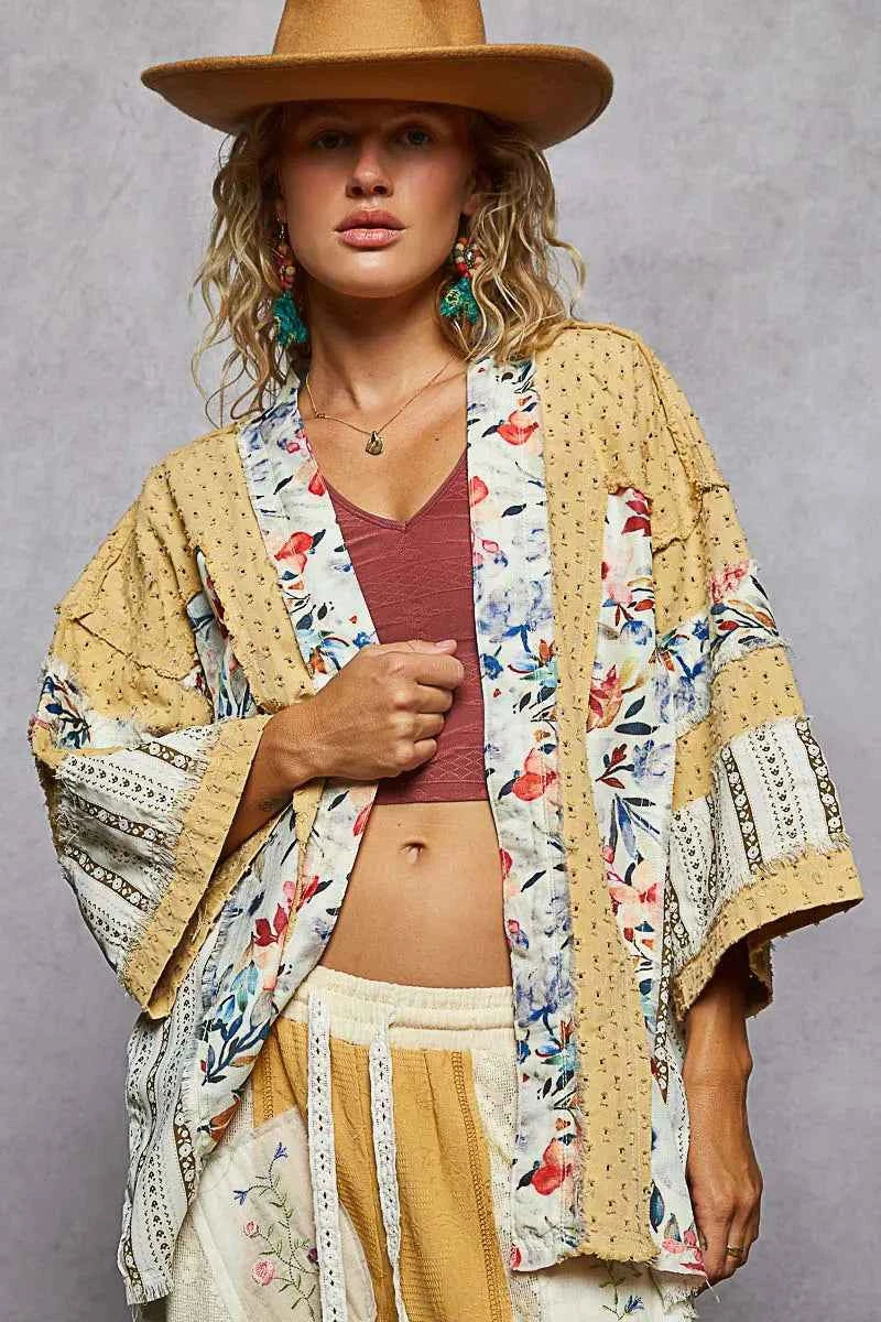 POL Raw Edge Open Front Patchwork Cardigan with Floral Trim 4dcdd92a-d5d3-4c59-8a2b-22cb8db9c996-Max-Origin
