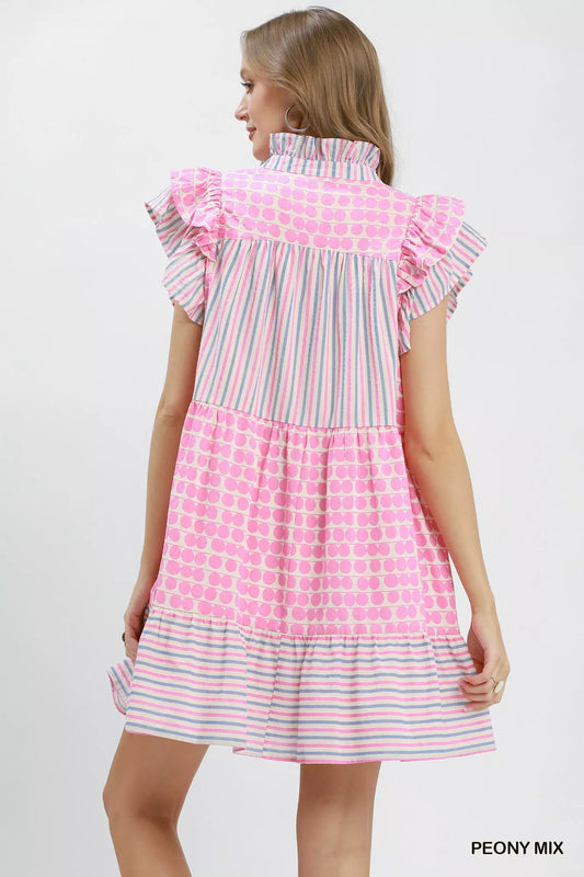 Mix Patchwork Flutter Sleeve Tiered Dress 4dce8cc5-6218-4470-bd6b-3fb98fbeb8e1-Max-Origin