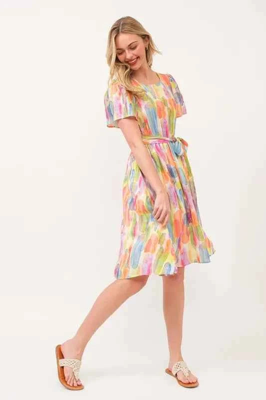 Lime 'N' Chili Watercolor Print Tie Front Midi Dress 4dd44b87c11648ff876bf7c1401ac877-Max-Origin