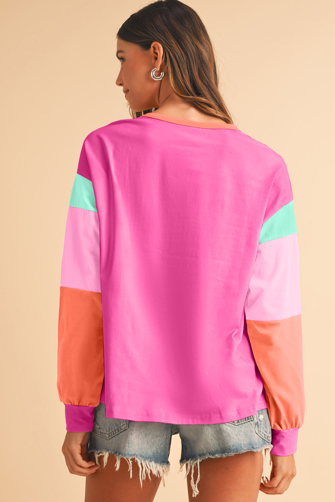 Green Color Block Sleeve Loose Fit Top 4dd879a816aee6e4