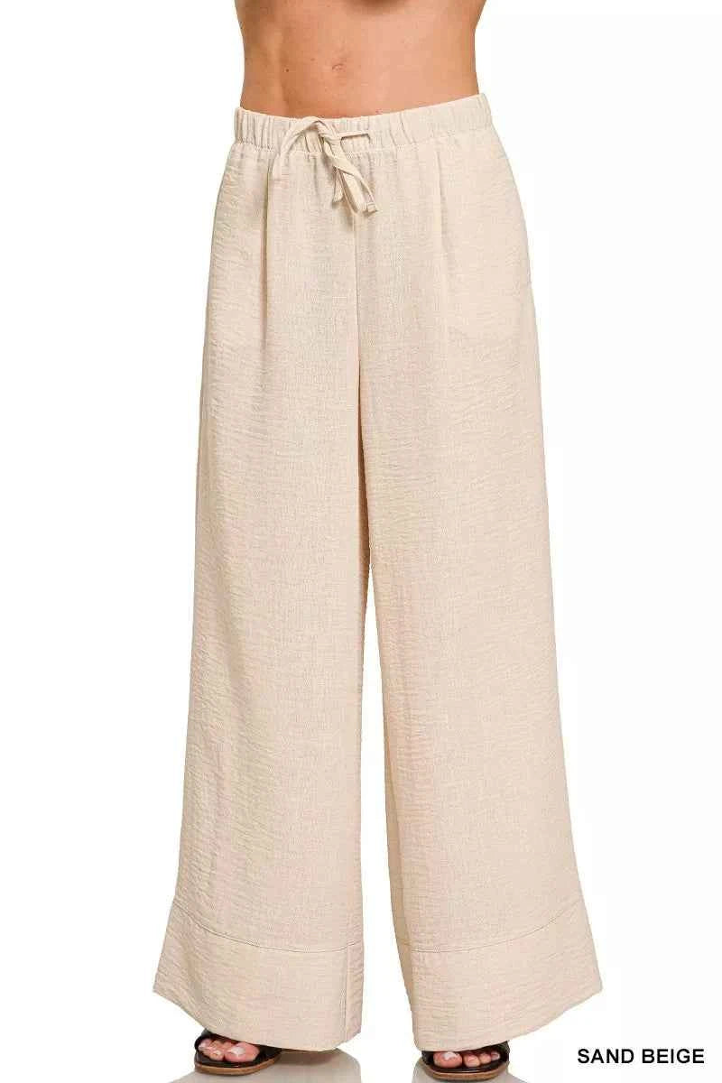 Zenana Woven Airflow Drawstring Pants SAND BEIGE 4dd98bdf260c442598c639839d48c144-Max-Origin