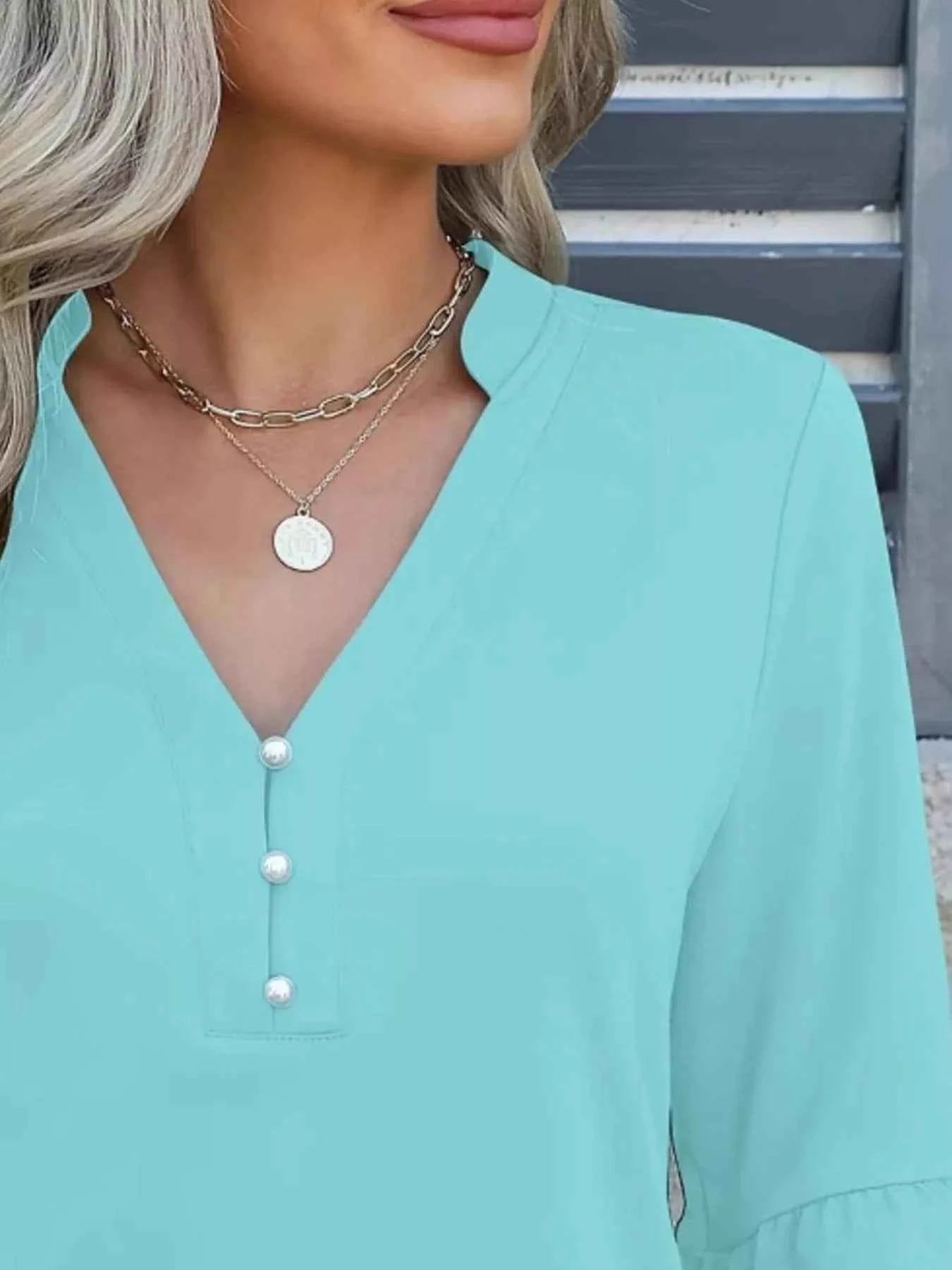 Full Size Notched Flounce Sleeve Blouse Plus Size 4de028e5-ef42-439c-9e2a-1873c45c4f99-Max-Origin