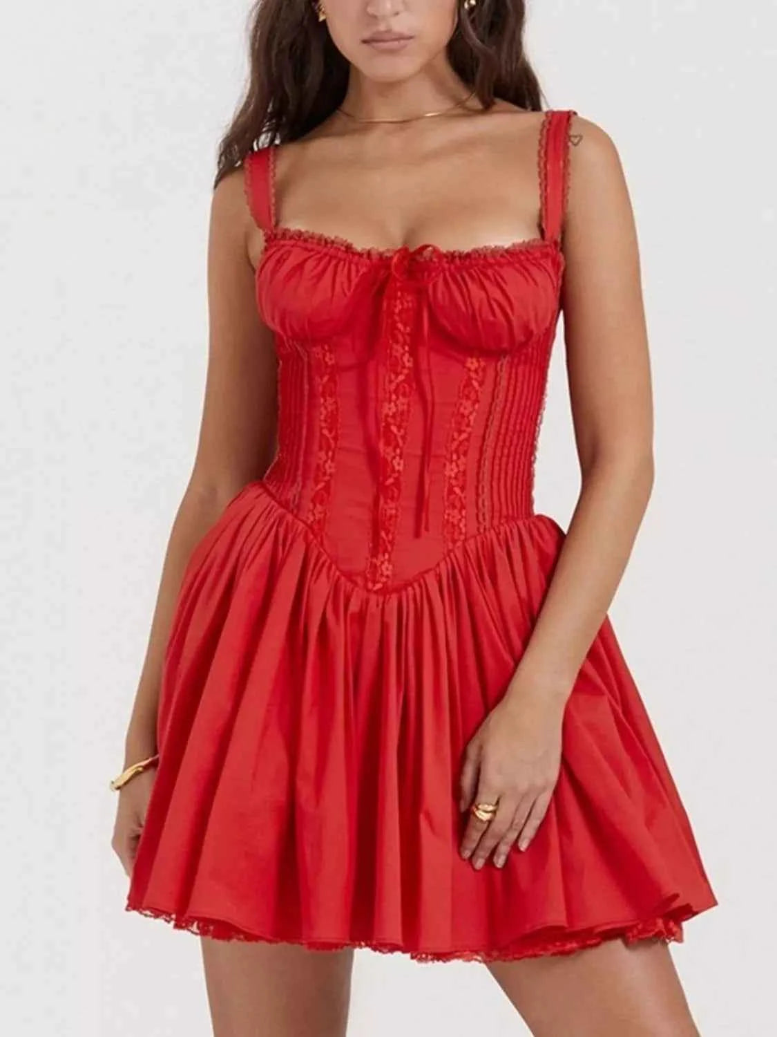 Lace Detail Lace Up Back Mini Dress Red 4de684c7-2f5c-40ec-a1db-6d5a78b193f1-Max-Origin