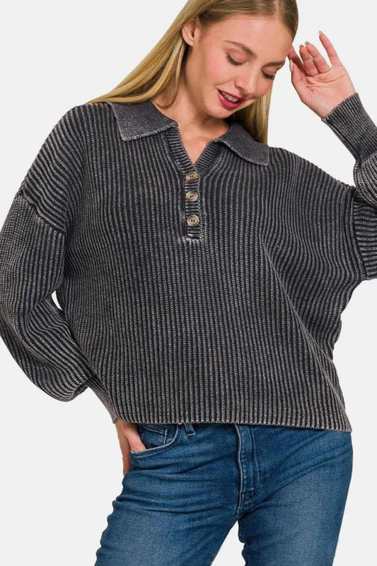 Washed Half Button Long Sleeve Sweater 4dee7be7-b3c1-4ac9-afc6-781f27b8d8fa-Max
