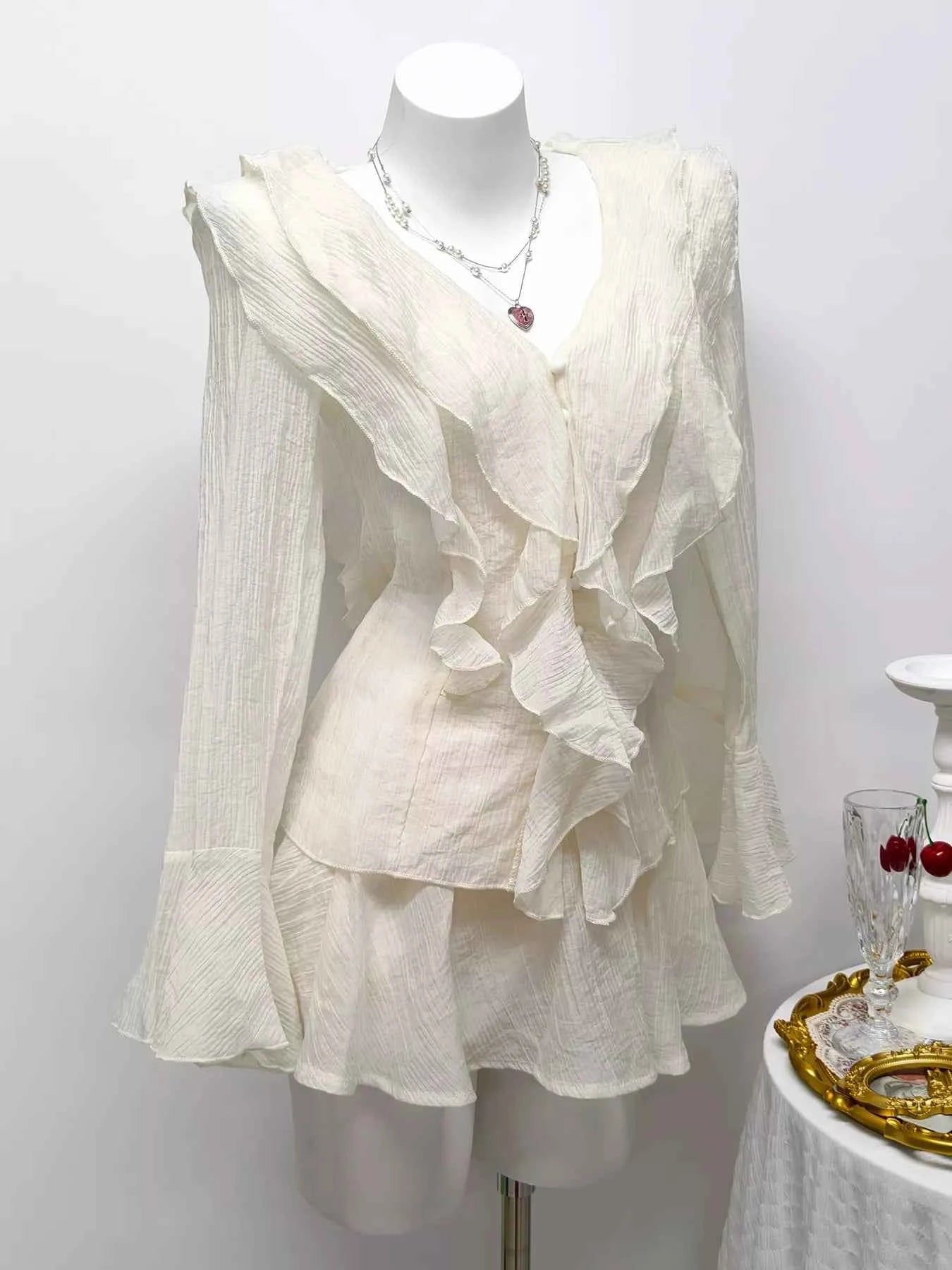 Ruffle Trimmed Blouse and Skirt Set 4df1a4a8677d446892577d7824992377-Max-Origin