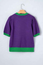 Mardi Gras Tinsel Embroidered Short Sleeve Sweater 4dfa049b-3351-4364-b904-d158152643ce