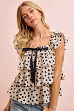 BiBi Polka Dot Ruffled Bow Tied Square Neck Sleeveless Top 4dfb4190dec944909d015d27f1ed0904-Max-Origin