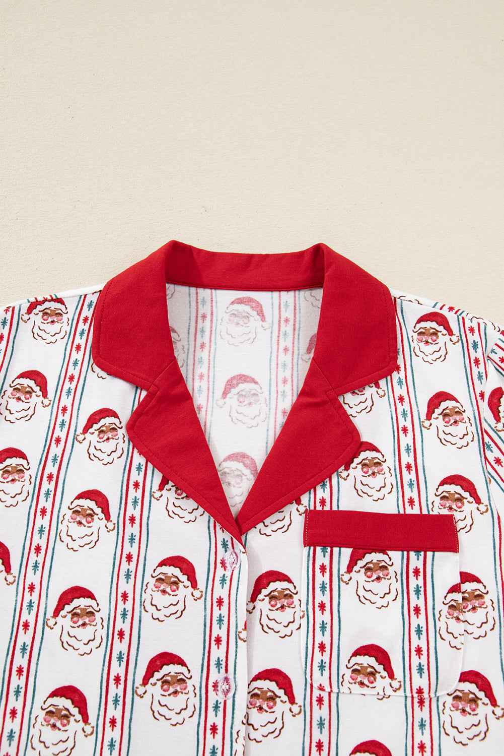 White Christmas Santa Claus Contrast Ruffle Trim Pajama Set 4dfb6636b299a7ce