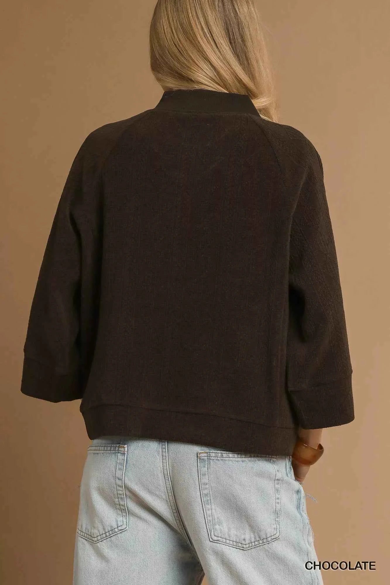 Umgee Textured Knit V-Neck Top