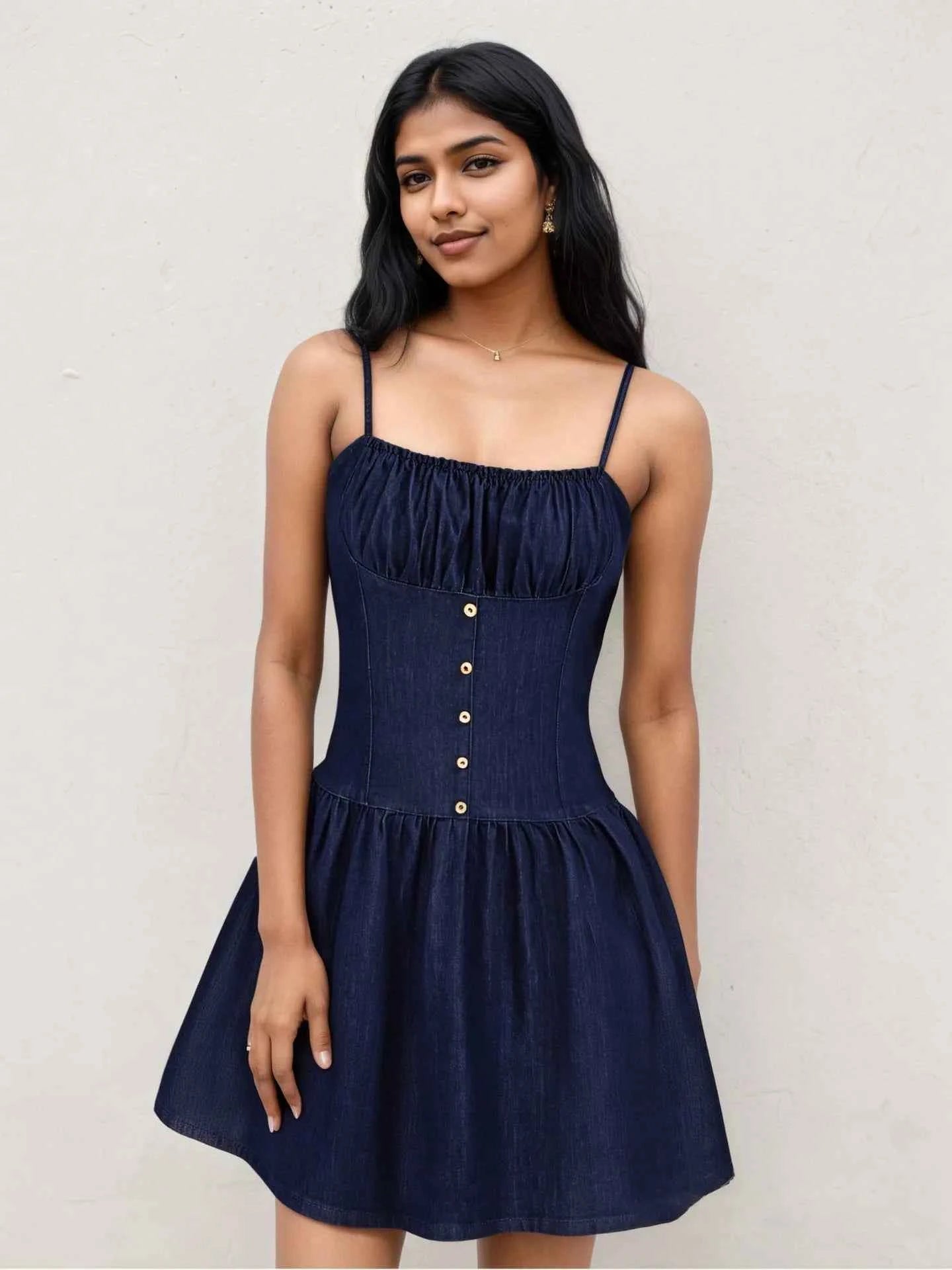 Adjustable Strap Ruched Mini Dress Dark Blue 4dfd74e3bb23458d98d703e09d0a9a38-Max-Origin