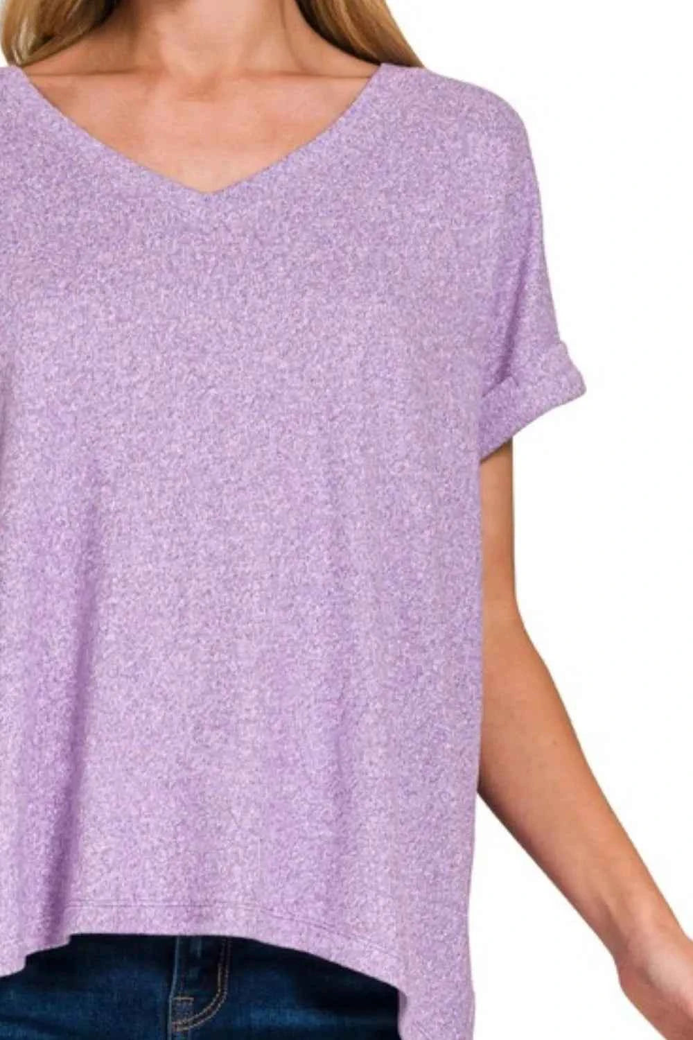 Zenana Soft Melange Hacci V-neck Tee 4e06be62-212c-420d-ba3a-1c5c10b93562-Max-Origin