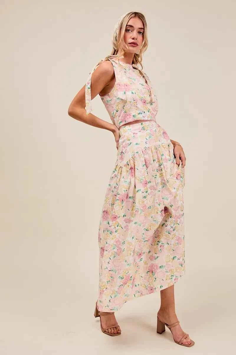 SO ME Floral Printed Woven Shoulder Bow Tie Top and Skirt Set 4e090d0c1a03407f8c6471f0a71809fc-Max-Origin