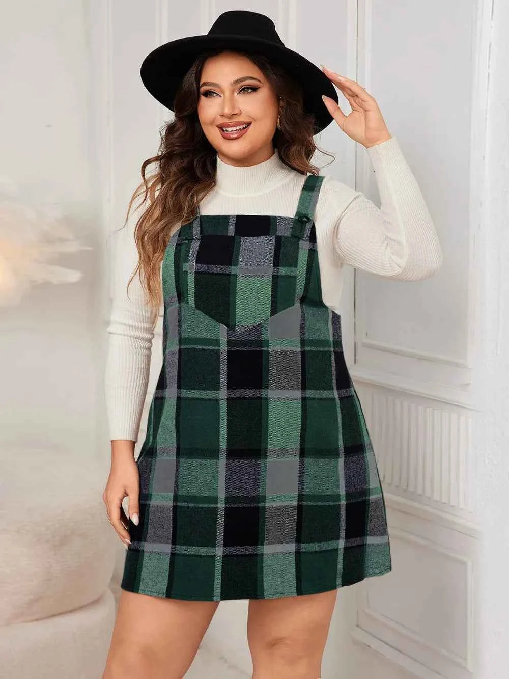 Honey Plus Size Plaid Wide Strap Overall Dress Dark Green 4e095aa0-629b-4b16-9995-778c7d606d4d-Max