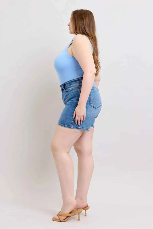 Full Size 2 Button Denim Shorts with Pockets Plus Size 4e0aaa49-330e-442e-8fb5-8839256fb888-Max
