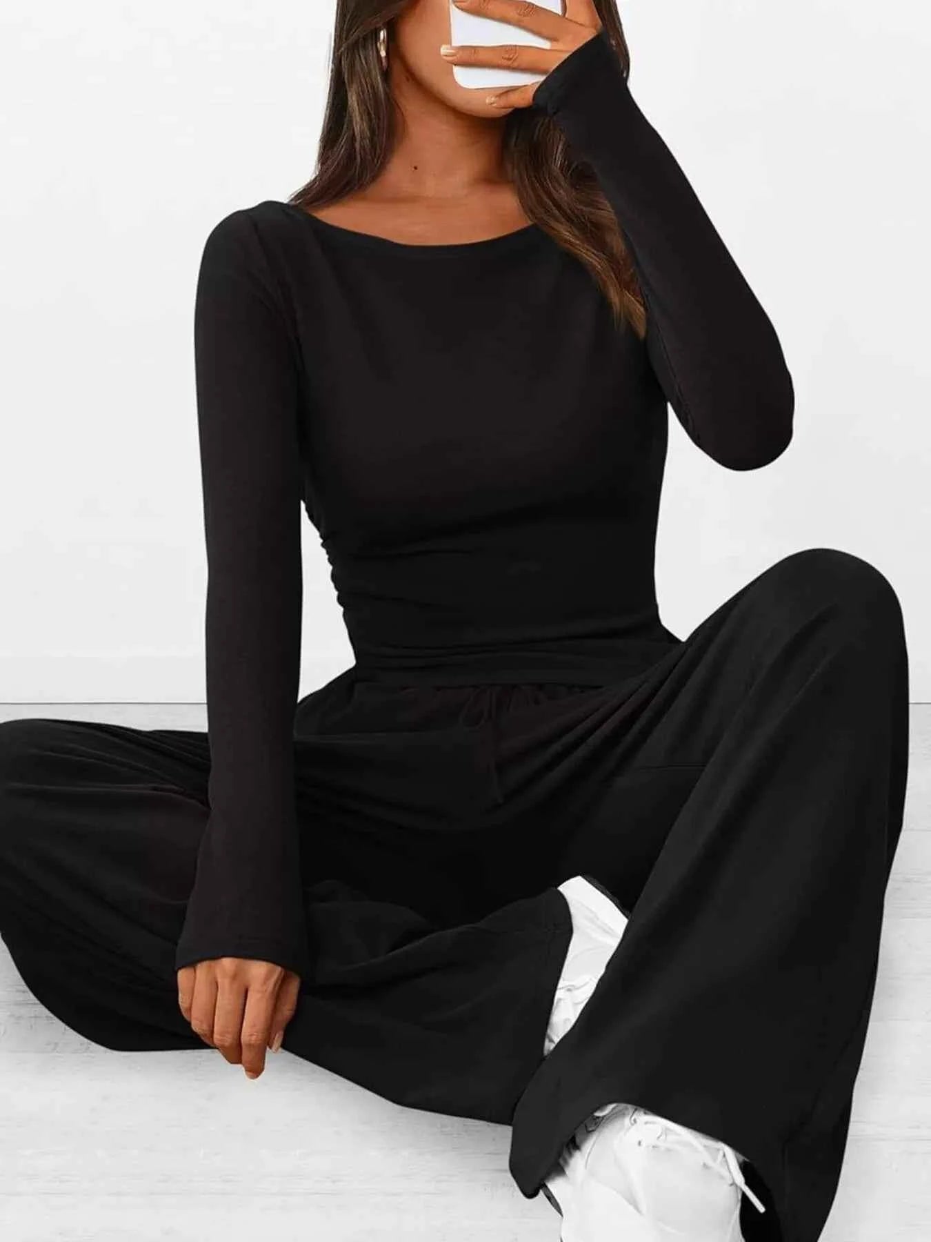 Long Sleeve Top and Wide Leg Pants Set 4e0bffc6f9674d38a00166f97a427634-Max-Origin