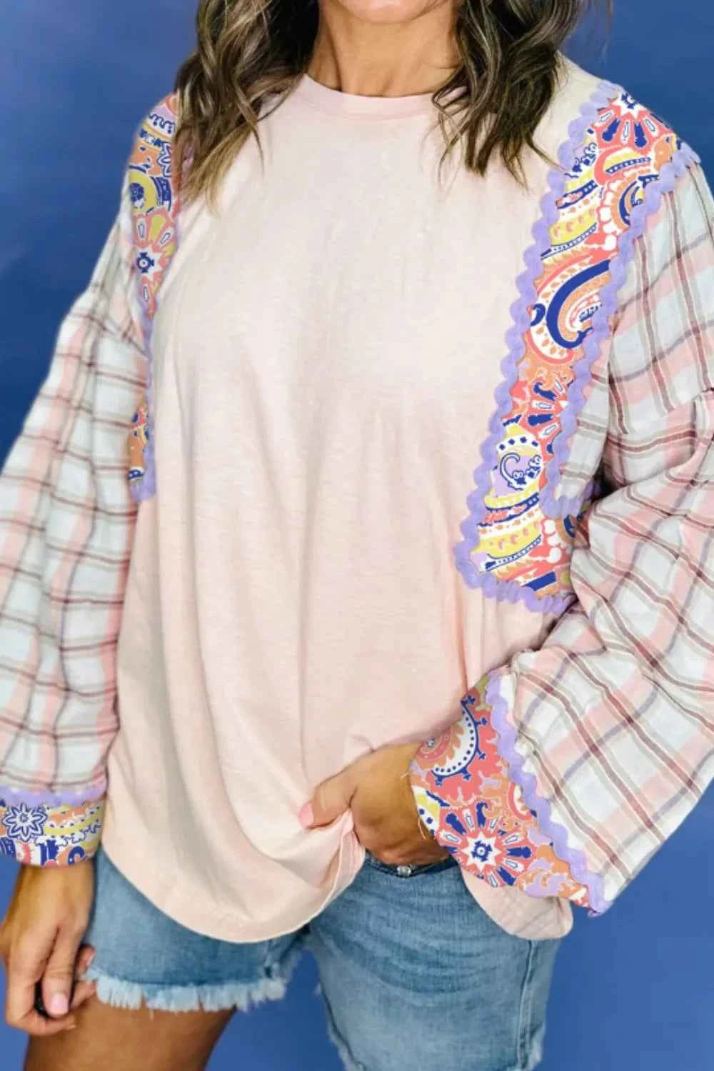 Paisley Print Plaid Long Sleeve Oversized Top 4e11c31e-52e4-4c13-ae78-aa81c2990e69-Max-Origin