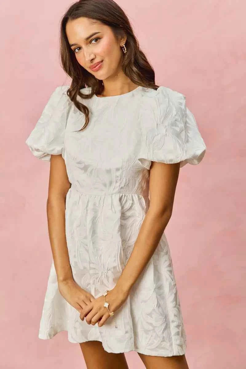 SO ME Floral Jacquard Bubble Shorts Sleeves Mini Dress 4e18f21c96de43889094c7a99c8609d8-Max-Origin
