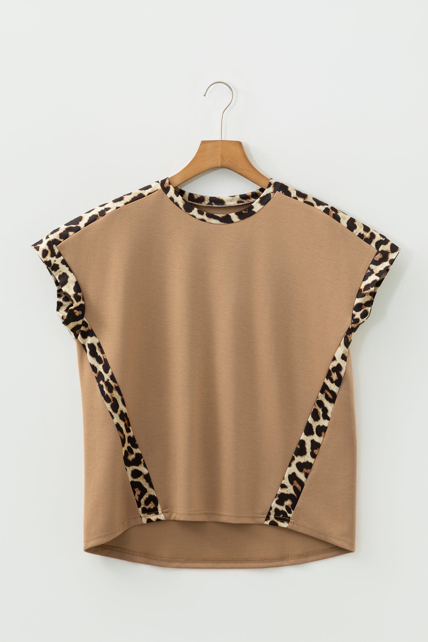 Sea Green Leopard Trim Round Neck Loose T Shirt 4e2c7d07b964f36d