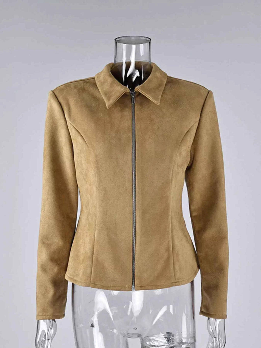 Suede Zip-Up Fitted Jacket 4e2c98efd36142859188e53603e4cdcb-Max-Origin