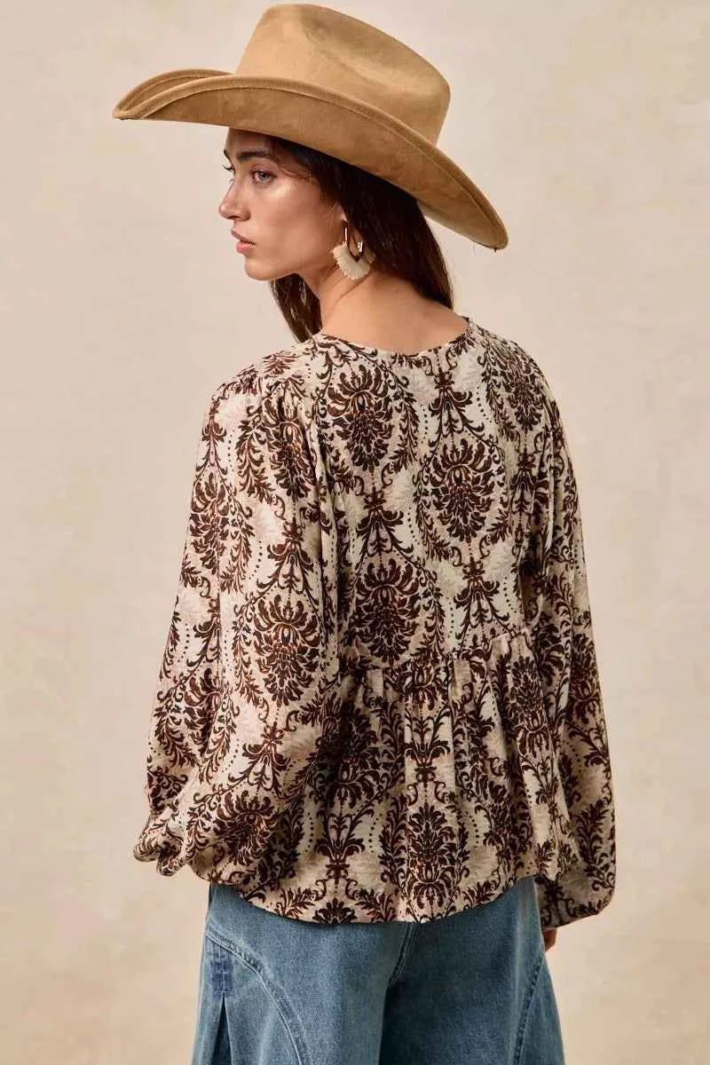 BiBi Printed Woven Front Tied Blouse with Baloon Sleeve 4e3075b9fa78403da2f87122a86578d2-Max-Origin