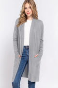 ACTIVE BASIC Open Front Rib Trim Long Sleeve Knit Cardigan HGREY 4e35bc33-17ed-4899-b5cf-5273eebe8c17-Max