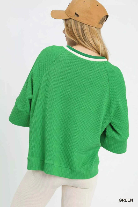 Ribbed Knit Top with Contrast Trim 4e3a5cfd-0c01-4884-bc7e-b5269c480dc0-Max-Origin