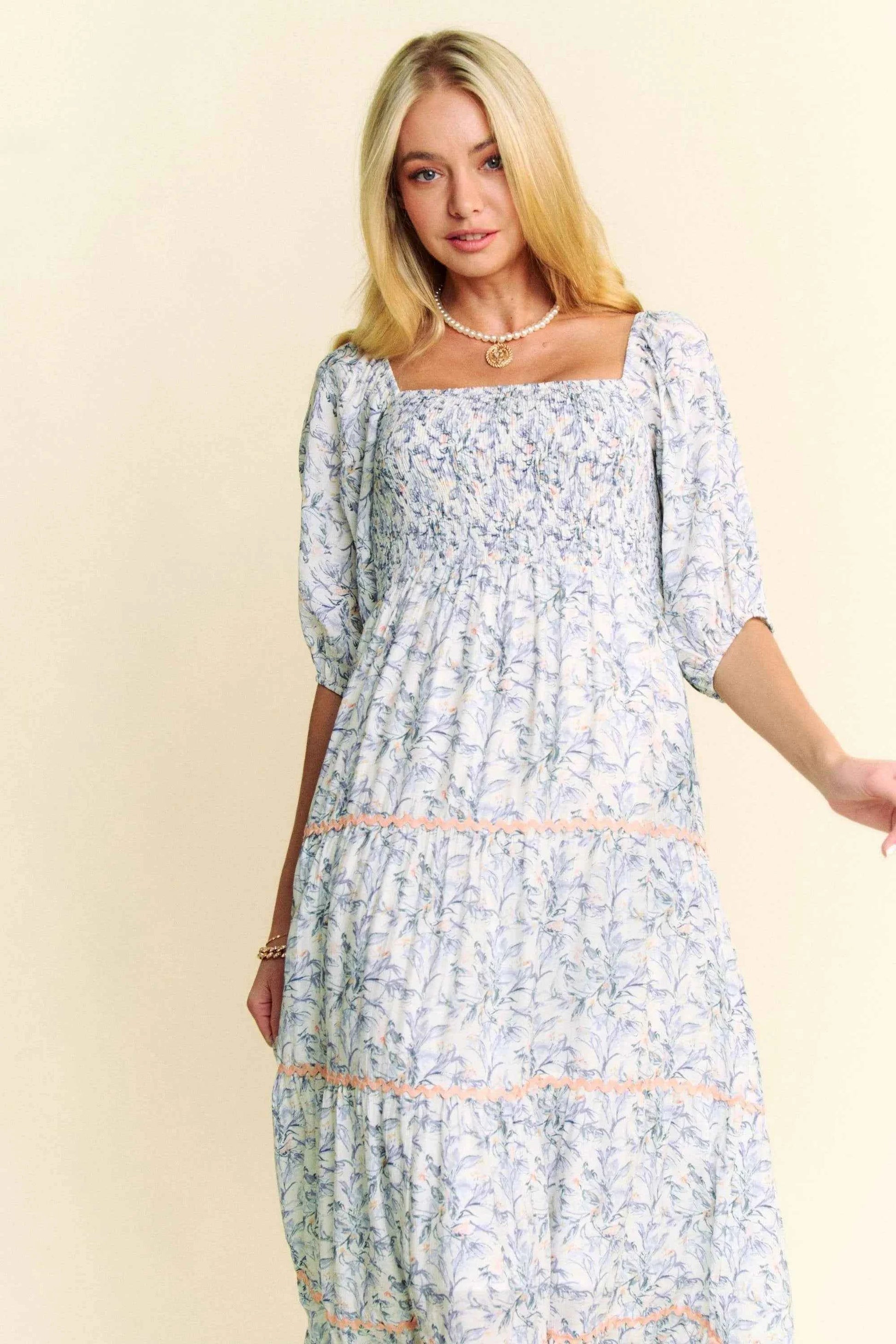 Davi & Dani Contrast Ric Smocking Bodice Tiered Midi Dress 4e3bdb2091a3448a81719f309772386b-Max-Origin