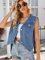 Pocketed Button Up Sleeveless Denim Jacket 4e40456f-8612-4ef9-acea-e3ae69799cc4-Max
