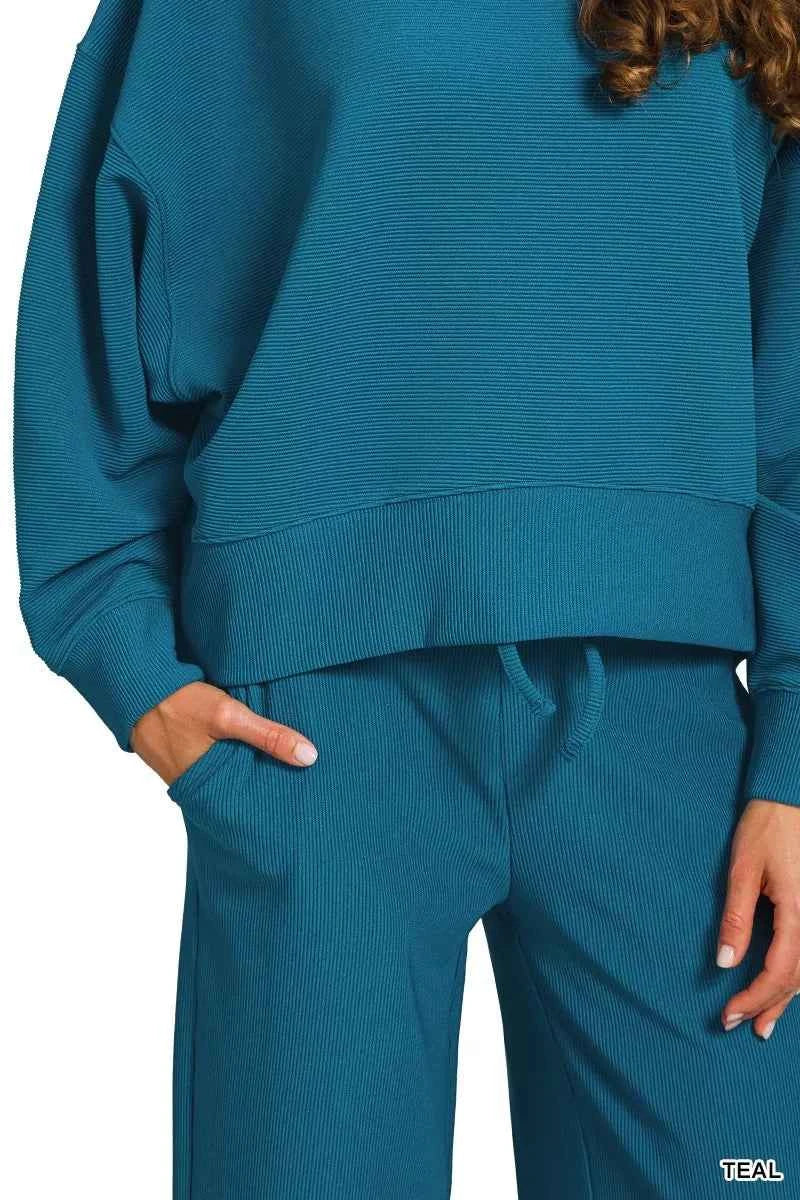 Zenana Ribbed Round Neck Pullover and Drawstring Pants Set 4e4156a30f7044799374cef6644372b6-Max-Origin
