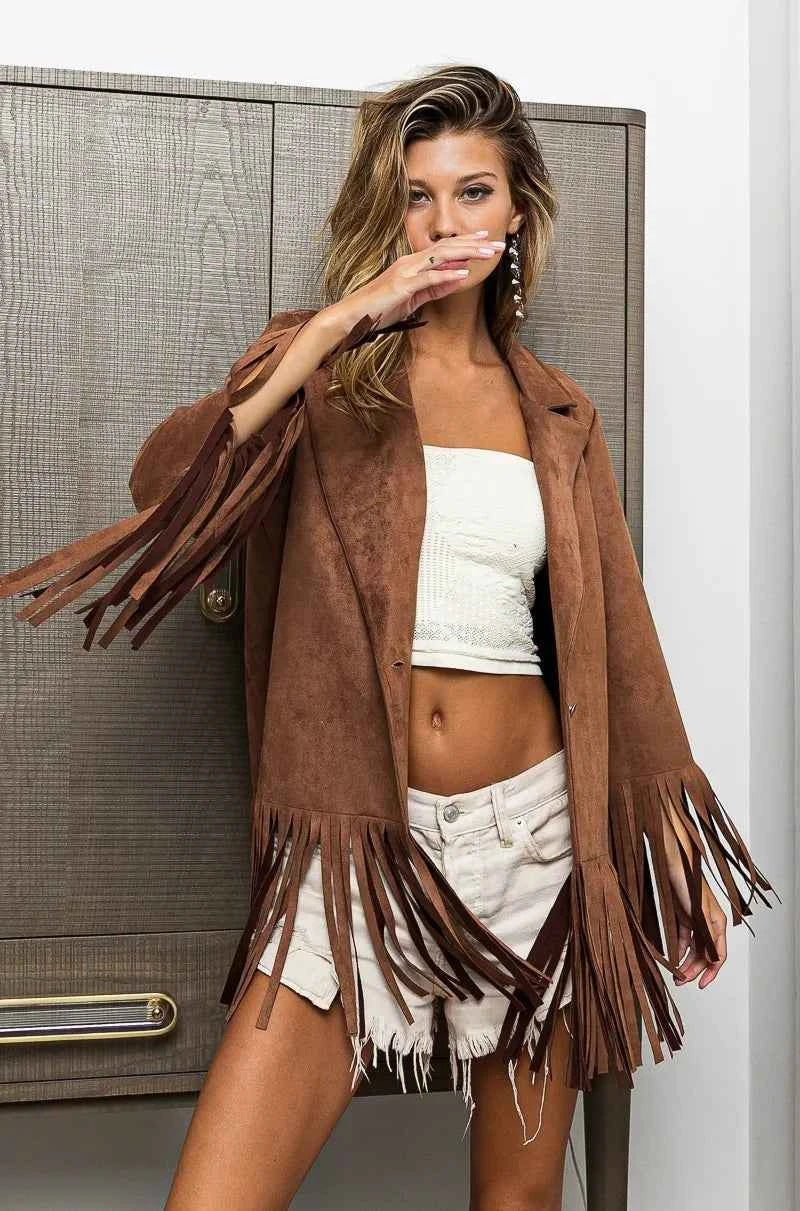 BiBi Suede Single Blazer with Fringed Hem 4e42f12cd4b042cea3b4af335719c0c8-Max-Origin