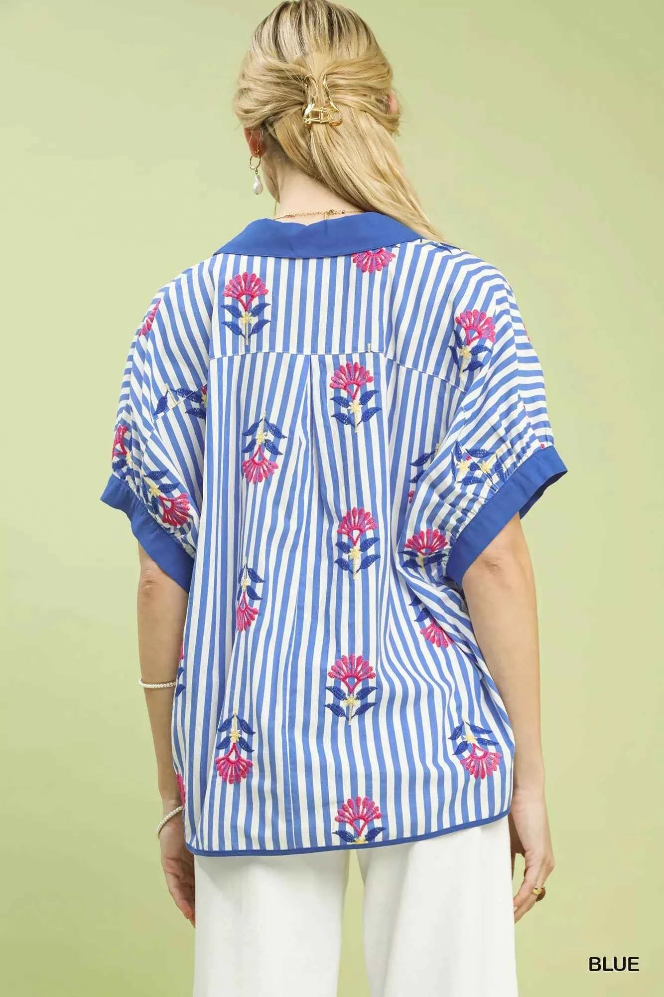 Umgee Stripe Embroidered Button-Front Boho Blouse 4e45dbb7-0eb0-4b10-9408-93600edcc508-Max-Origin