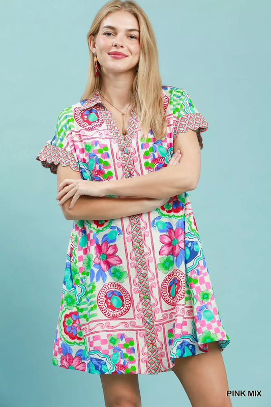 Mediterranean Print Dress with Contrast Printed Trim PINK MIX 4e482d10-69cc-4c2f-a87f-4c3f89bca8ee-Max-Origin